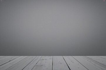 Minimalist white geometric background featuring intersecting lines and corners with gentle light gradients, set on a white wood table surface for display.