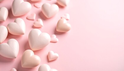 Pastel hearts arranged on a soft pink backdrop