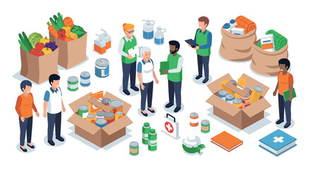 Community donation drive: volunteers organizing food and supplies for the needy