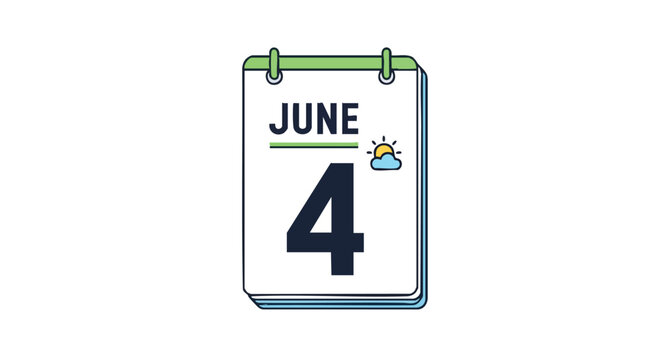 June 4th Calendar Icon, Decorative Date Reminder Graphic for Schedules and Important Events, on a White Background