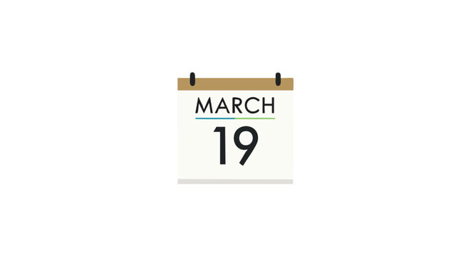 Graphical reminder of March 19th date on a stylized minimalist calendar icon visual representation of a specific date on a calendar