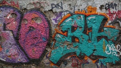 Textured colorful graffiti on a wall background