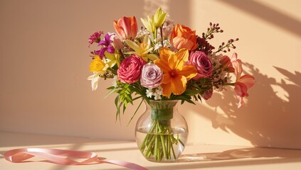 Obraz premium Spring blossoms in a vase symbolizing festive occasions such as Mother's Day or Women's Day