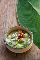 Delicious green curry and rice noodle made with fresh ingredients