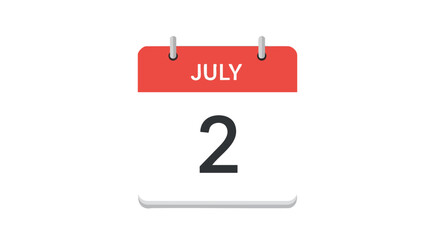 Minimalist depiction of July 2nd calendar date with bright color scheme and clear date indication for scheduling and planning applications