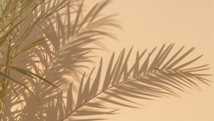 Obraz premium Shadow of palm fronds on a neutral wall, wide textured backdrop for summer-themed design