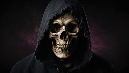 Creepy hooded skeleton face for Halloween