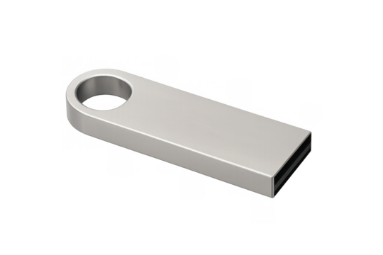 Silver usb flash drive presenting technology for data transfer, information backup, and digital archiving with a transparent background