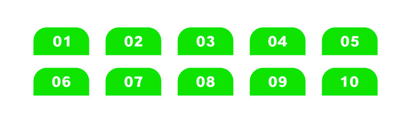 Number Typography Set 1-10. Set of flat number typography icons, isolated on a transparent editable background.