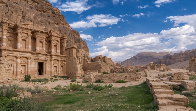 Ancient rock-cut tomb of King Daeiros surrounded by majestic mountains and sky
