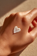 Fototapeta premium Beauty captured in simple elegance with heart-shaped cream on hand