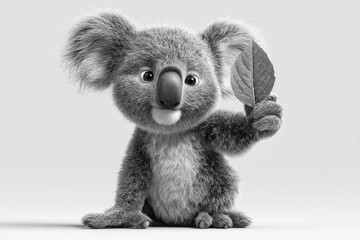 Adorable koala with leaf offers a whimsical touch, perfect for children's books, nature projects, or eco-friendly designs, bringing charm and playfulness to your work