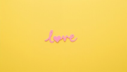 Minimalist small love letter in millennial pink with copy space on a vibrant yellow backdrop. Square design template for a feminine Valentine&acirc;&euro;&trade;s Day blog or social media post.