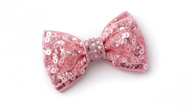 Fashionable pink hair clip with sequins, girly design, isolated on white background, luxury style for kids - Powered by Adobe