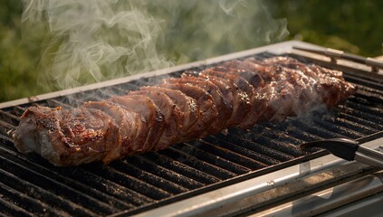 Grilling pork over open flames