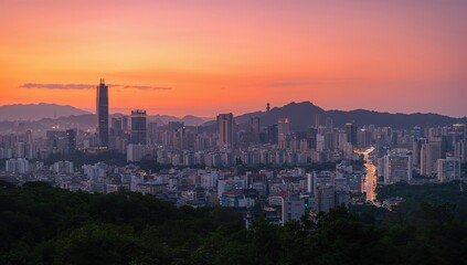 Fototapeta premium Dusk skyline of a modern metropolitan area