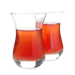 Traditional Turkish tea in glass cups isolated on white