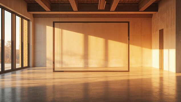 Spacious interior illuminated by natural sunlight streaming through windows, Empty indoor space