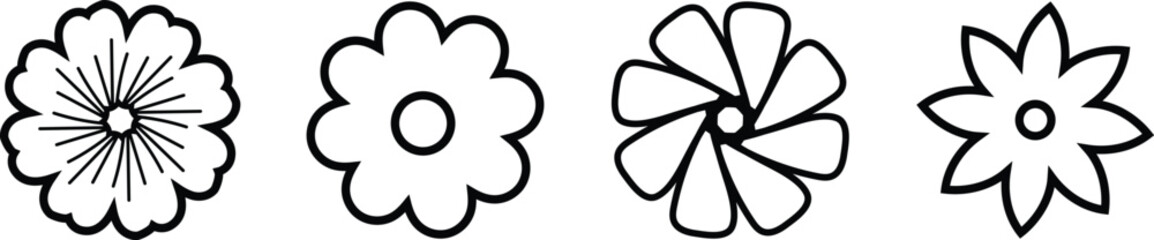 Naklejka premium flowers icon set line black, isolated on a white background, decorative nature clipart symbol vector illustration