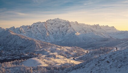 Snow-covered towering peaks during the cold season