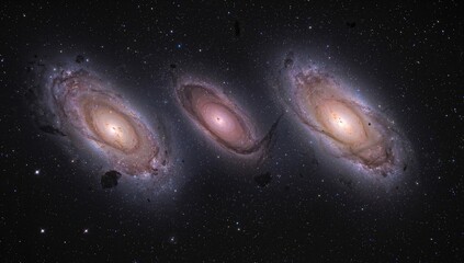 Naklejka premium Leo Triplet photographed through a composite of 64 stacked exposures; color-cooled imaging sensor; each shot lasting 300 seconds.