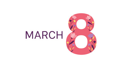 Obraz premium Festive international women's day illustration design featuring a floral numeral for greeting card creation and celebration backdrop