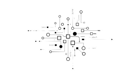 Abstract vector representation of data transfer and network nodes, monochrome palette