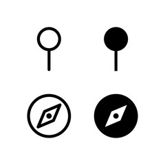 Pin and Compass Line and Solid Icon Set for Modern App and UI Design