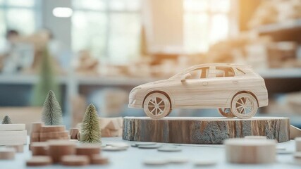 Handmade wooden car prototype in artisan workshop - Powered by Adobe