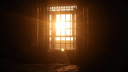 Sunrise light streaming through the bedroom window during home quarantine