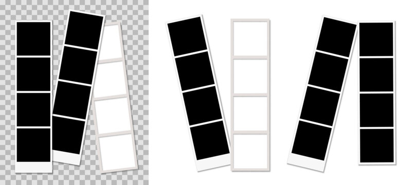 Empty black and white photo frame set, blank photo booth strip template