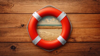 Life-saving Ring on Rustic Wooden Surface