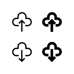 Cloud Upload and Cloud Download Line and Solid Icon Set for Modern App and UI Design