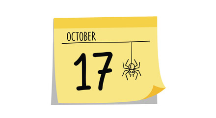 October 17th reminder with spider illustration conveying a spooky date anticipation, preparing for halloween party or event marked on the calendar