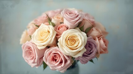 Fototapeta premium Romantic pastel rose bouquet – elegant vintage floral photography in soft light