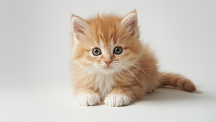 Obraz premium Feline Posed Against a Plain White Backdrop