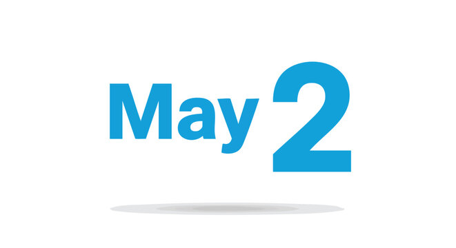 Depiction of May 2nd in Light Blue Letters Against a Plain White Backdrop calendar month date, suitable for schedules and reminders