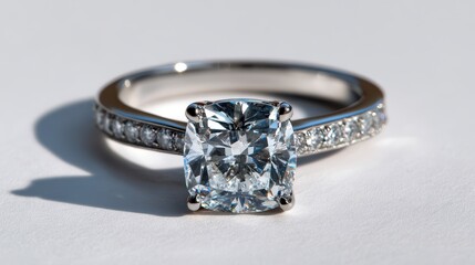 Exquisite radiant cut diamond engagement ring with pave set band