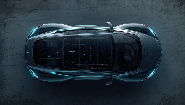 Top-down 3D rendering of advanced vehicle detection systems with a distressed texture.