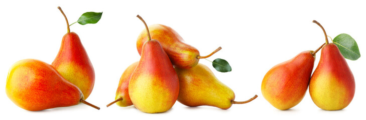 Fresh ripe pears isolated on white, set
