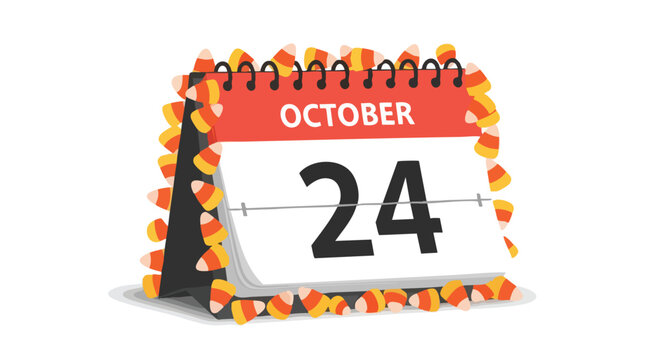 Festive October 24th candy corn calendar illustration celebrating Halloween anticipation holiday tradition seasonal event date marketing