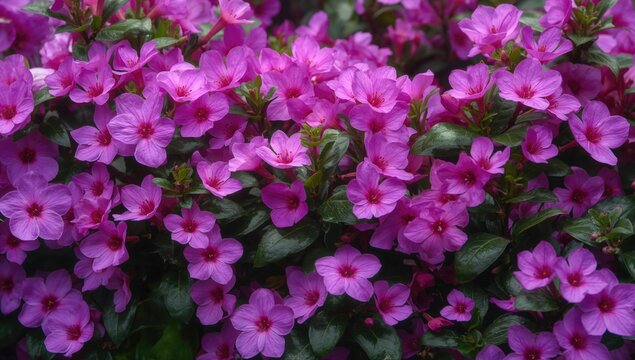 Tropical liana Mansoa alliacea with vibrant purple flowers in a garden setting