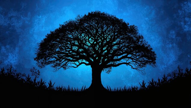 Tree silhouette against a blue backdrop