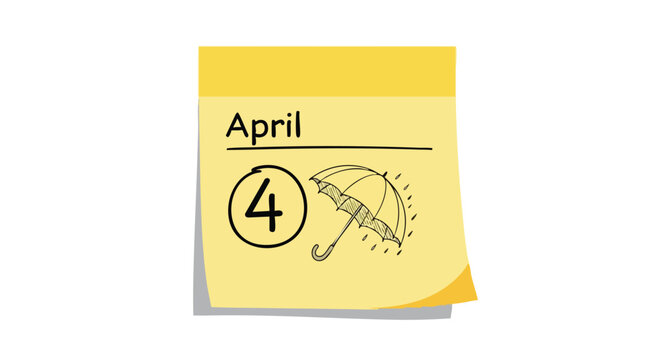 April Fourth Reminder with Umbrella Doodle: A Visual Note for Weather Awareness,  Celebrating Fourth of April with a Weather-Themed Illustration on