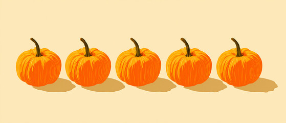 Five pumpkins in a row autumn thanksgiving halloween seasonal produce