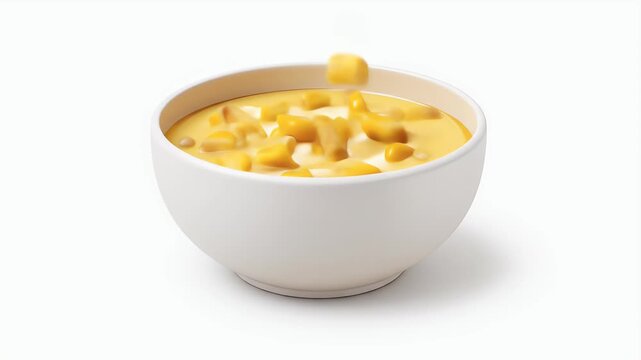 Creamy Corn Chowder Soup in White Bowl.