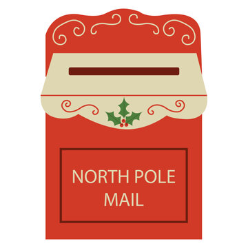 North pole Christmas mailbox illustration. Festive holiday letterbox.