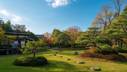 Naklejka premium Traditional Zen garden at an ancient temple, serene travel destination