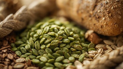 Obraz premium Close-up of oat grain dietary supplements