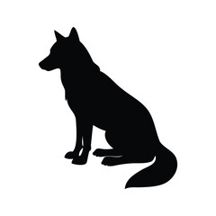 Black silhouette of a canine sitting on a white background, minimalist artwork, wolf sitting silhouette vector illustration